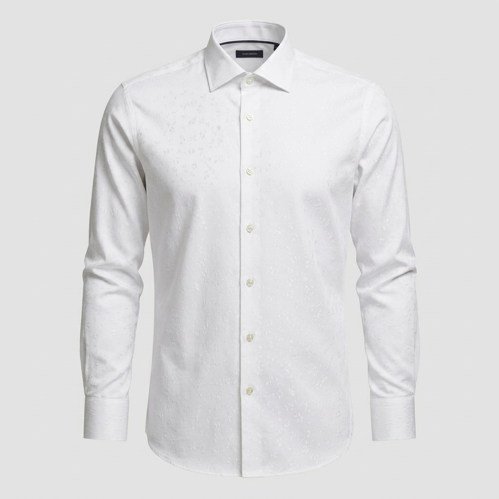 White Jacquard Floral Shirt