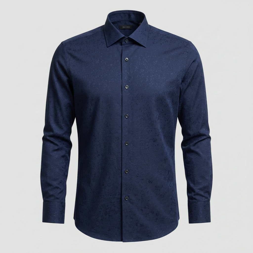 Navy Jacquard Floral Shirt