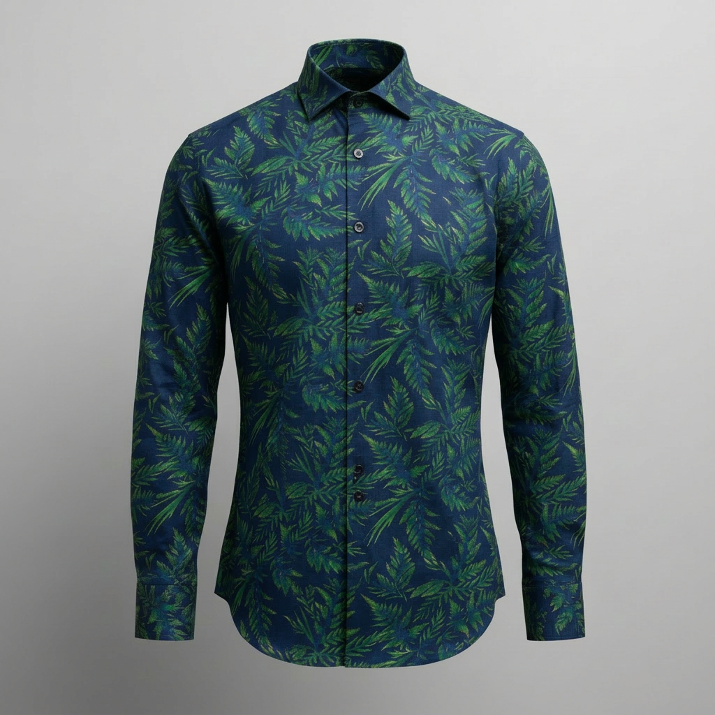 Navy Botanical Print Casual Shirt