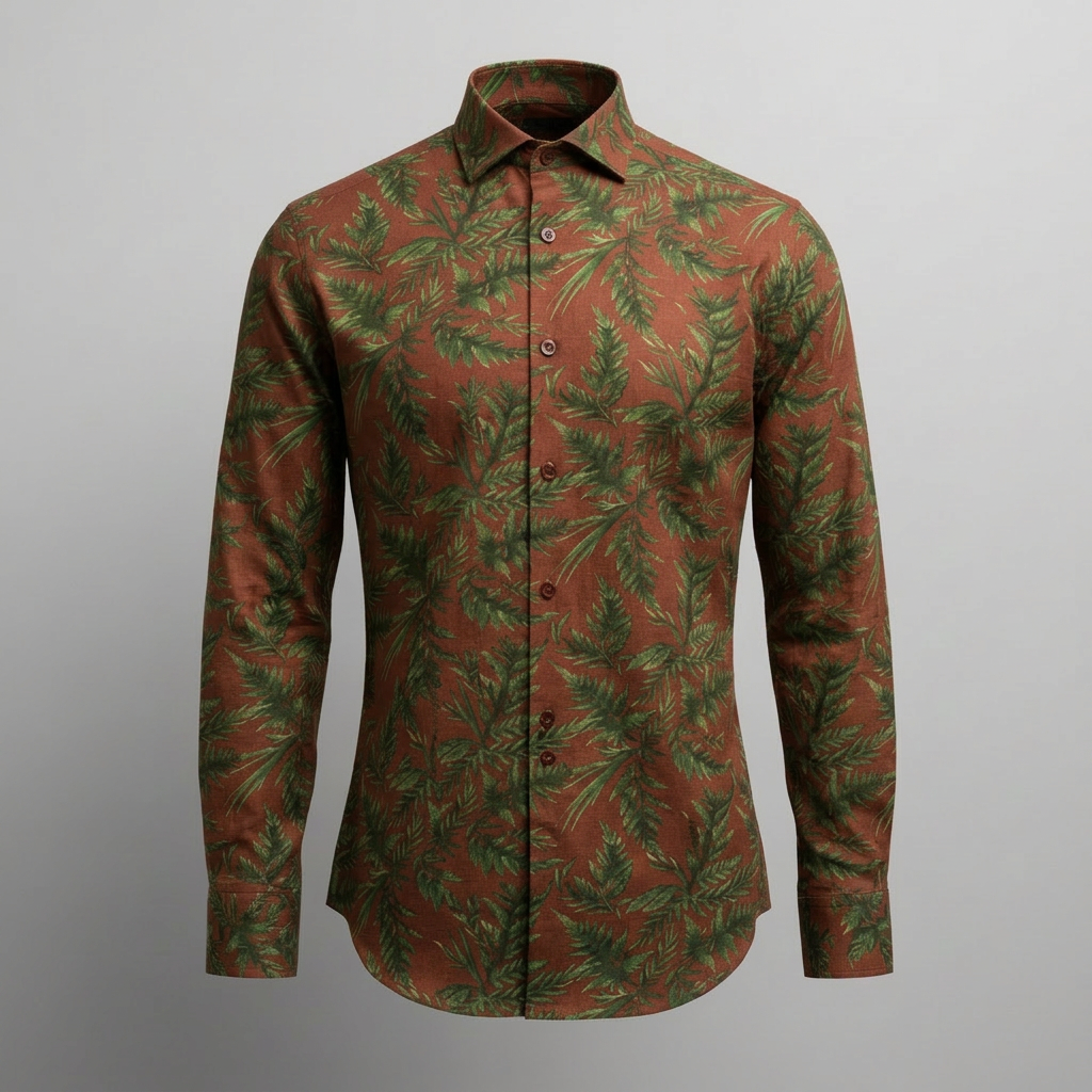 Terracotta Botanical Print Casual Shirt