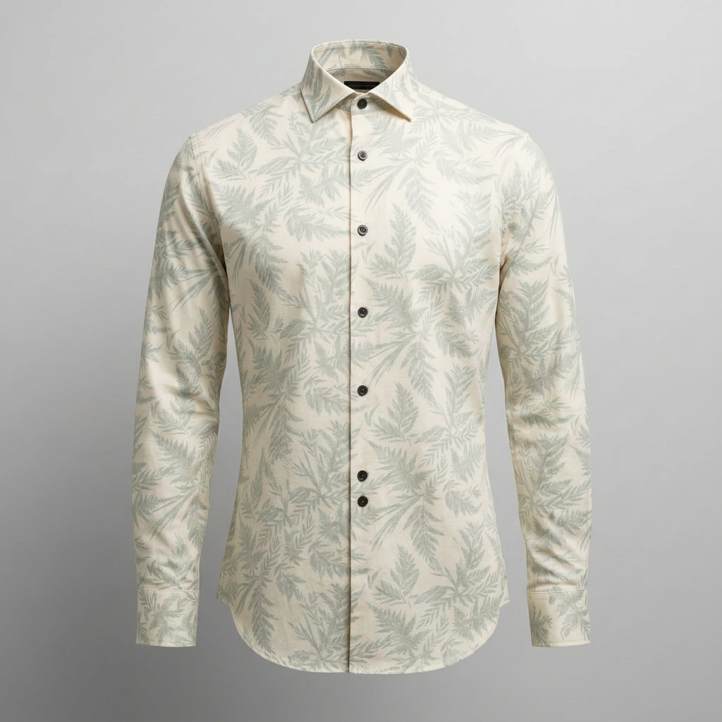 Cream Botanical Print Casual Shirt