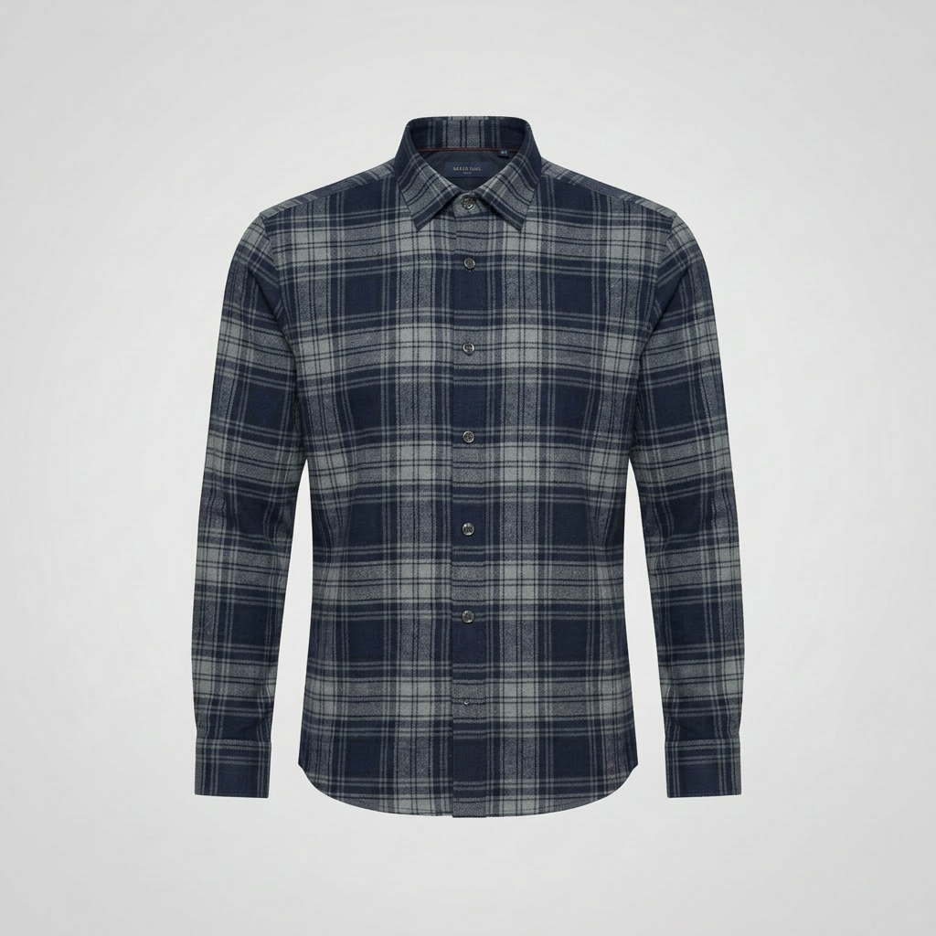 Navy Grey Tartan Flannel Shirt