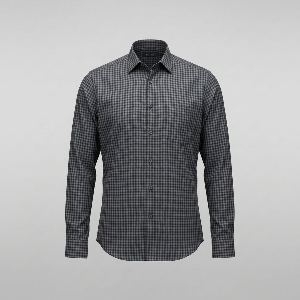 Charcoal Wool Performance Gingham Shirt