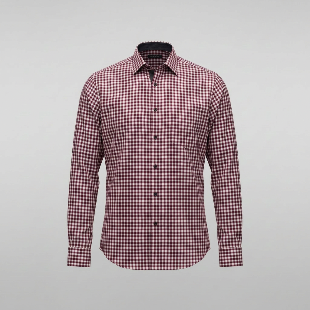 Burgundy Wool Performance Gingham Shirt