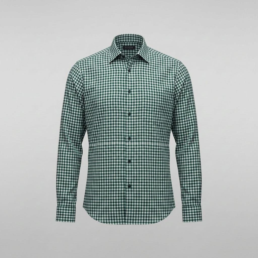 Forest Green Wool Performance Gingham Shirt